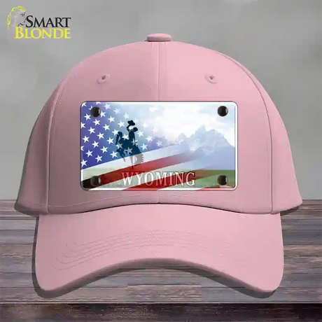 Wyoming Cowboy Plate American Flag Novelty License Plate Hat Cotton / Pink