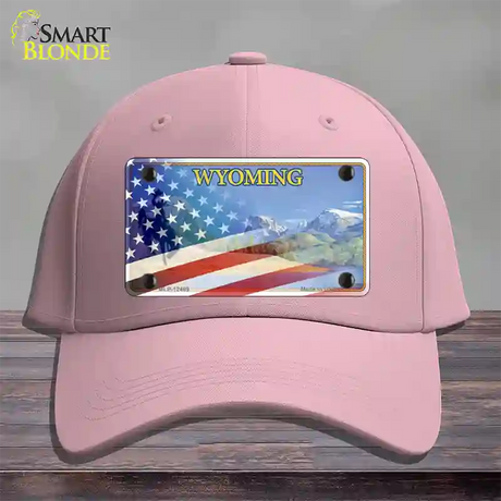 Wyoming State with American Flag Novelty License Plate Hat Cotton / Pink