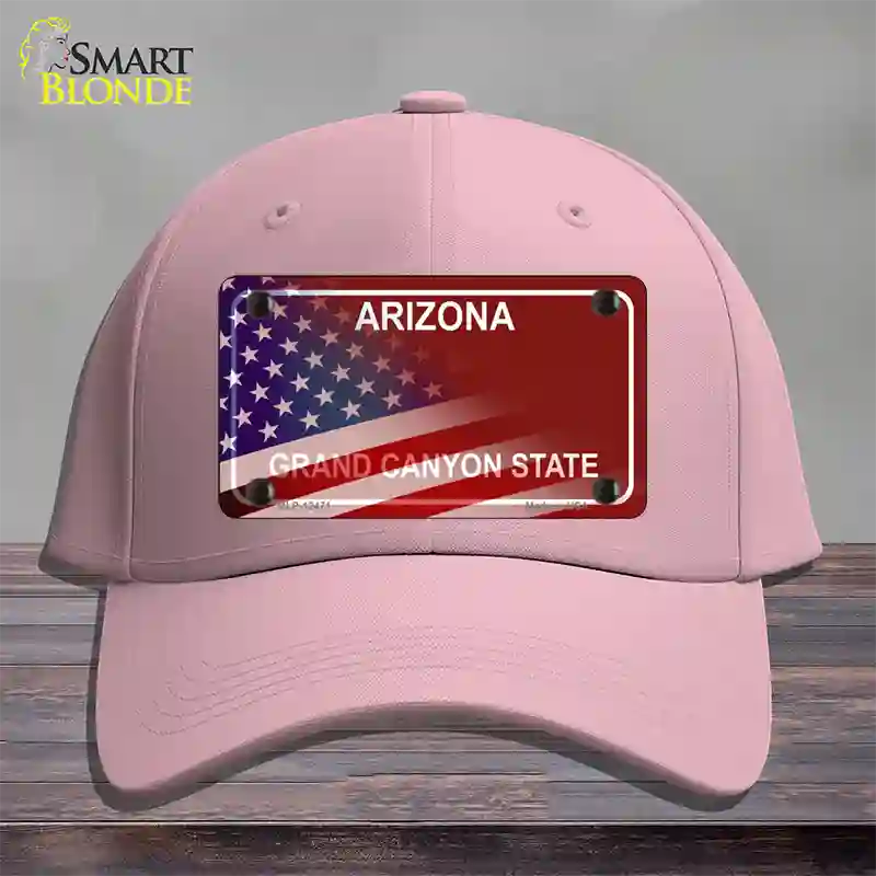 Arizona Red with American Flag Novelty License Plate Hat Pink Cotton