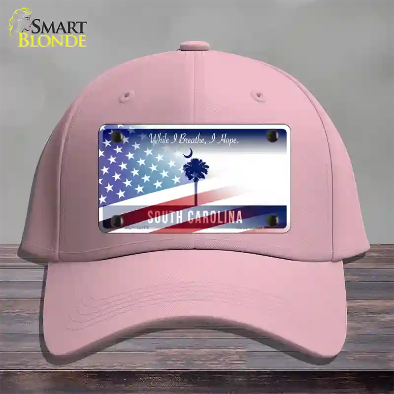 South Carolina Blue with American Flag Novelty License Plate Hat Cotton / Pink