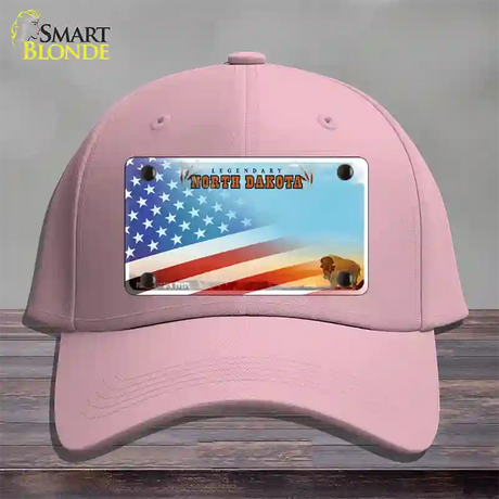 North Dakota Legendary with American Flag Novelty License Plate Hat Cotton / Pink