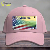 Alabama State with American Flag Novelty License Plate Hat Pink Cotton