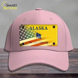 Alaska Yellow with American Flag Novelty License Plate Hat Pink Cotton