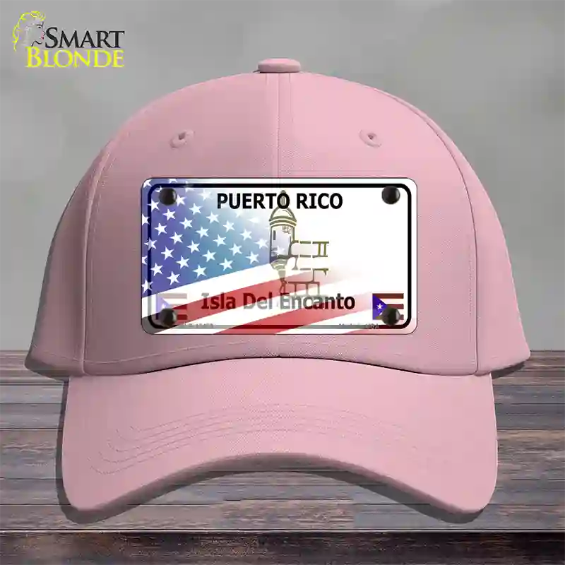 Puerto Rico with American Flag Novelty License Plate Hat Cotton / Pink