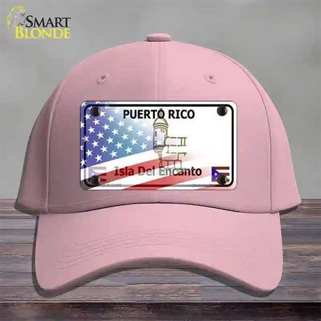 Puerto Rico with American Flag Novelty License Plate Hat Cotton / Pink