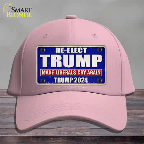 Re-Elect Trump 2024 Blue Novelty License Plate Hat Cotton / Pink