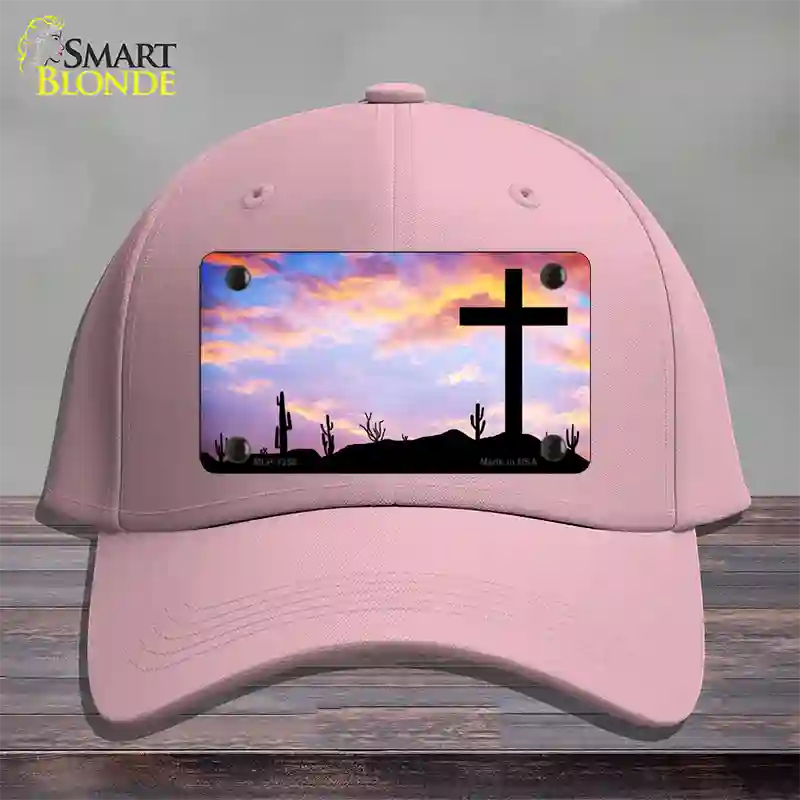 Cross Sunrise Photograph Novelty License Plate Hat Cotton / Pink