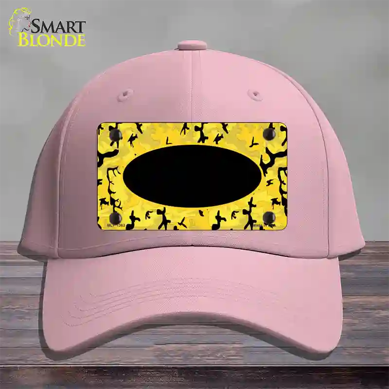 Yellow Black Camouflage With Black Center Oval Novelty License Plate Hat Cotton / Pink