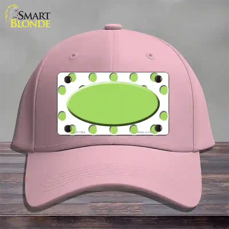 Lime Green White Polka Dot Center Oval Novelty License Plate Hat Cotton / Pink