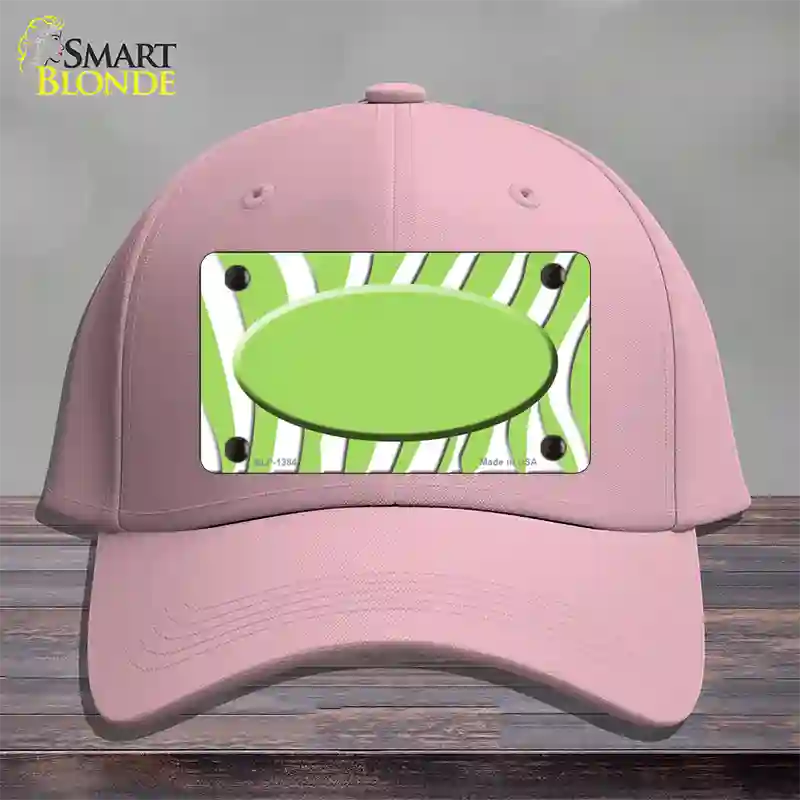 Lime Green White Zebra Center Oval Novelty License Plate Hat Cotton / Pink