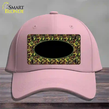 Green Camo Oval With Black Oval Center Novelty License Plate Hat Cotton / Pink