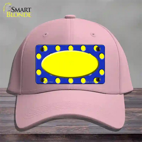 Yellow Royal Blue Polka Dot Center Oval Novelty License Plate Hat Cotton / Pink