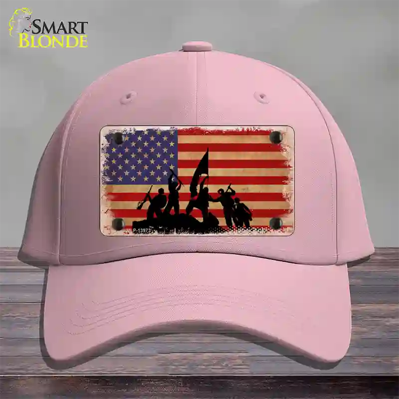 Grunge American Flag with Soldiers Novelty License Plate Hat Tag Cotton / Pink