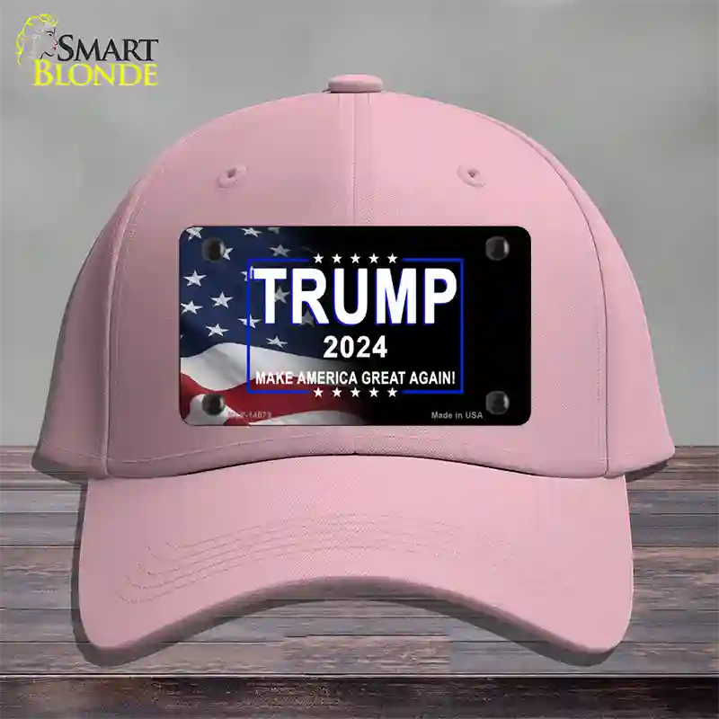 Trump 2024 Flag | Black Novelty License Plate Hat Cotton / Pink