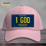 1 God Michigan Blue Novelty License Plate Hat Cotton / Pink