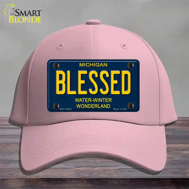 Blessed Michigan Blue Novelty License Plate Hat Cotton / Pink