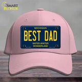 Best Dad Michigan Blue Novelty License Plate Hat Cotton / Pink