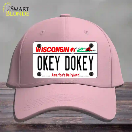 Okey Dokey Wisconsin State Background Novelty License Plate Hat Cotton / Pink