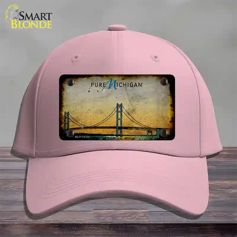 Pure Michigan Mackinac Bridge Rusty Novelty License Plate Hat Cotton / Pink