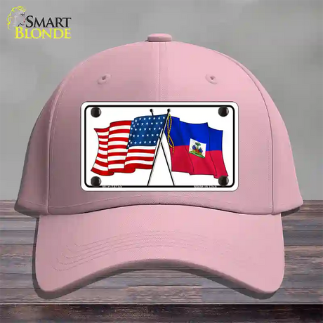 Haiti Crossed US Flag Novelty License Plate Hat Cotton / Pink