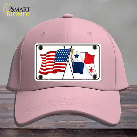 Panama Crossed US Flag Novelty License Plate Hat Cotton / Pink