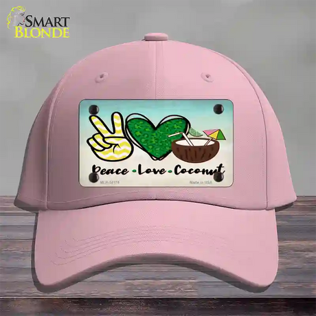 Peace Love Coconut Novelty License Plate Hat Cotton / Pink