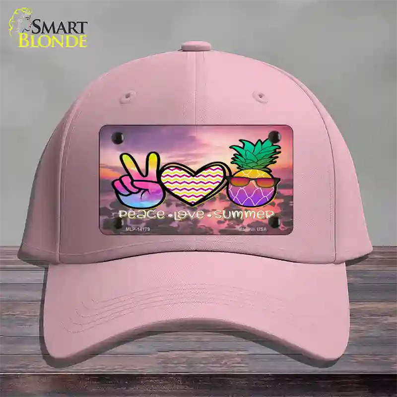 Peace Love Summer Pineapple BeachNovelty License Plate Hat Cotton / Pink