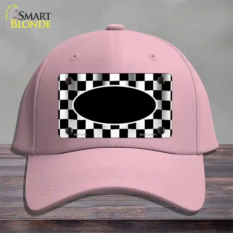 Waving Checkered Flag With Black Center Oval Novelty License Plate Hat Cotton / Pink