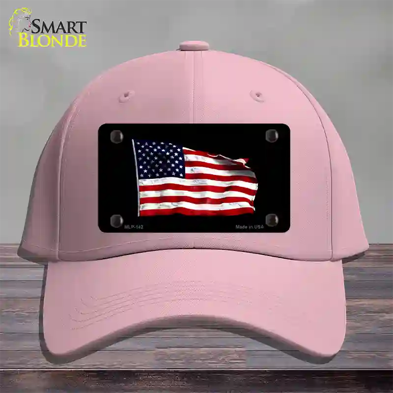 Waving American Flag Black Novelty License Plate Hat Cotton / Pink