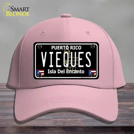 Vieques Puerto Rico Black Novelty License Plate Hat Cotton / Pink