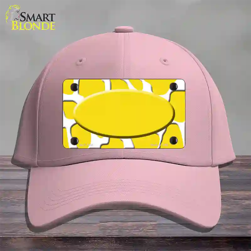 Yellow White Giraffe Yellow Center Oval Novelty License Plate Hat Cotton / Pink