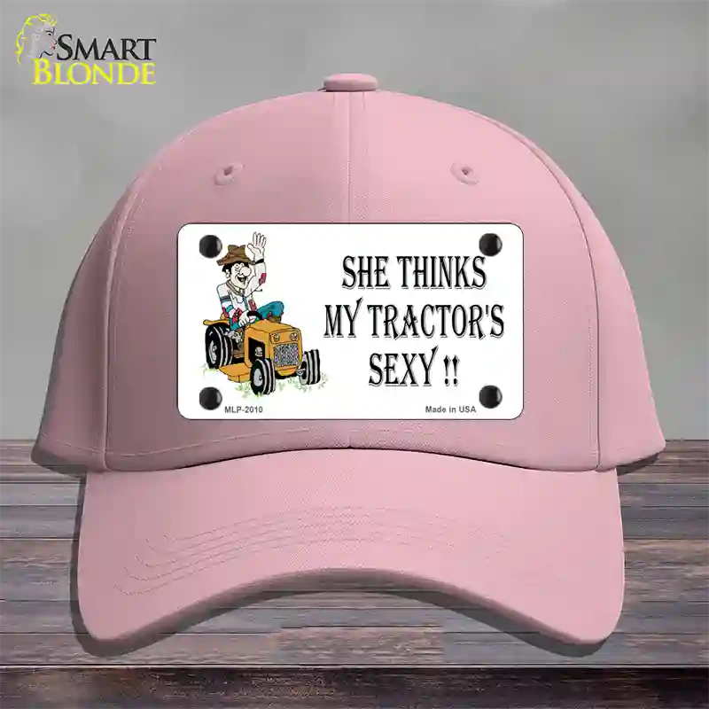 She Thinks My Tractors Sexy White Novelty License Plate Hat Cotton / Pink