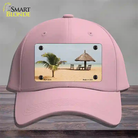 Tropical Beach Setting Novelty License Plate Hat Cotton / Pink