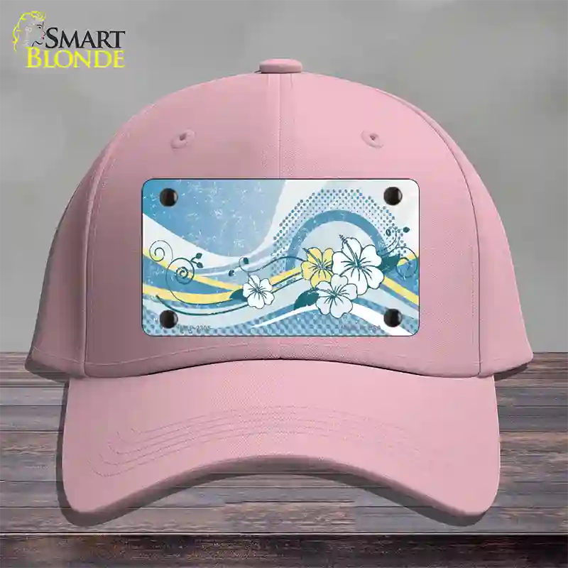 Blue Hawaii Hibiscus Novelty License Plate Hat Cotton / Pink