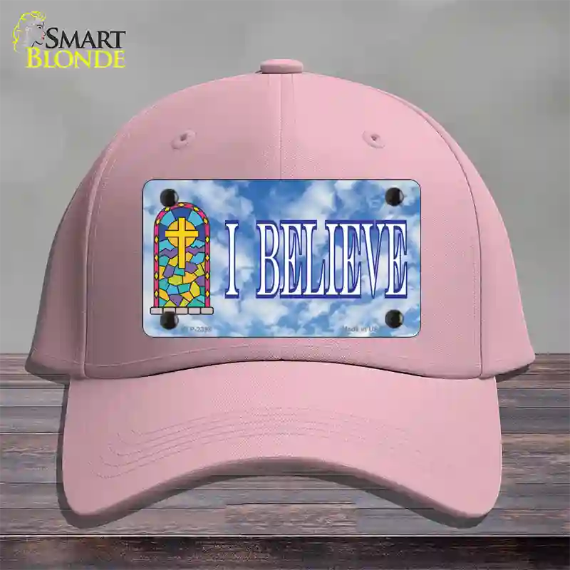 I Believe Novelty License Plate Hat Cotton / Pink