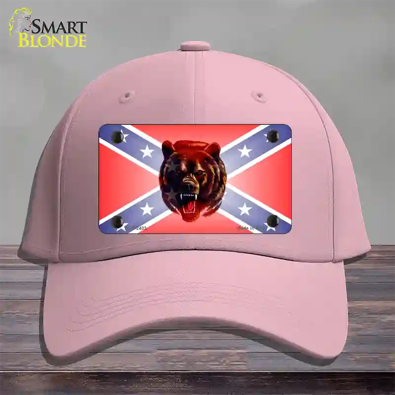 Confederate Flag Grizzly Bear Novelty License Plate Hat Cotton / Pink