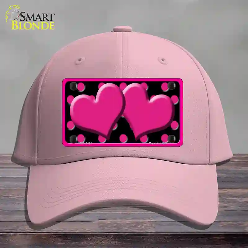 Hot Pink Black Polka Dot Hot Pink Center Hearts Novelty License Plate Hat Cotton / Pink