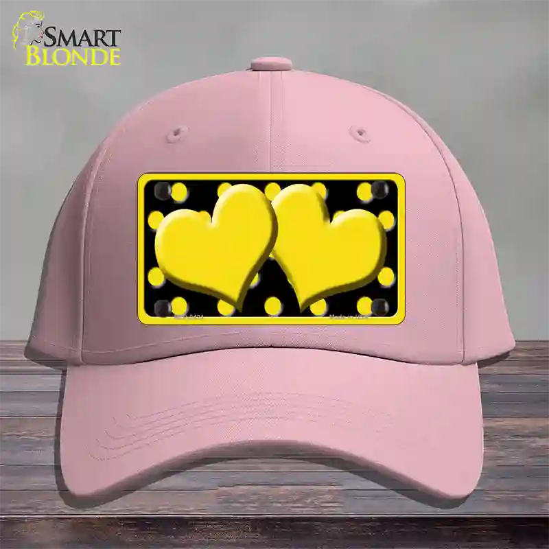 Yellow Black Polka Dot Yellow Center Hearts Novelty License Plate Hat Cotton / Pink