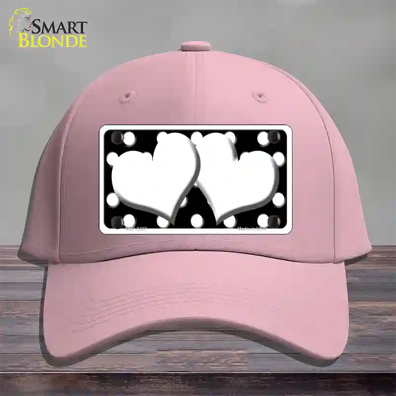 White Black Polka Dot Black Center Hearts Novelty License Plate Hat Cotton / Pink