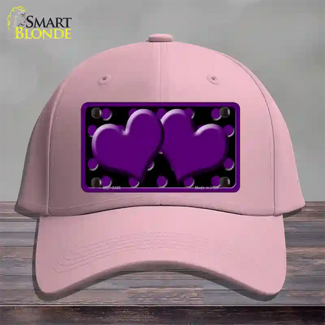 Purple Black Polka Dot Purple Center Hearts Novelty License Plate Hat Cotton / Pink