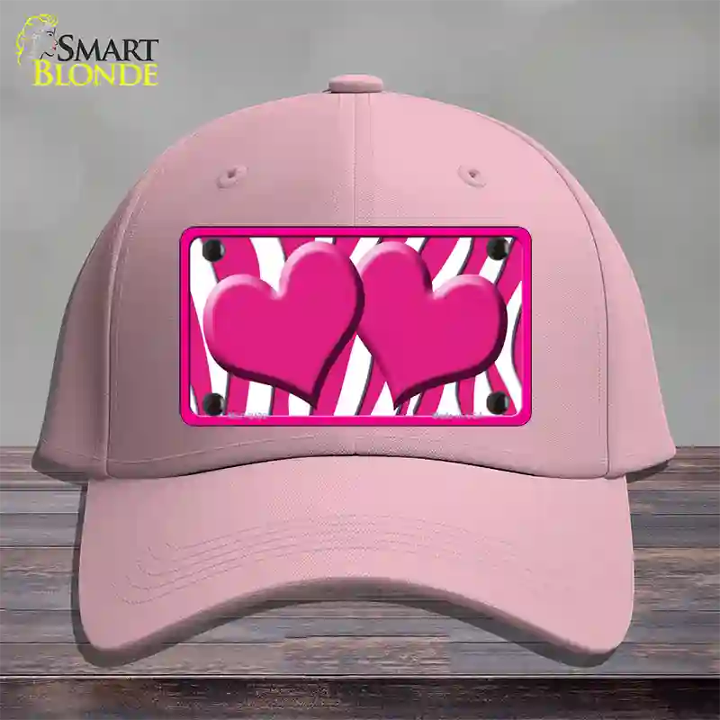 Hot Pink White Zebra Hot Pink Centered Hearts Novelty License Plate Hat Cotton / Pink