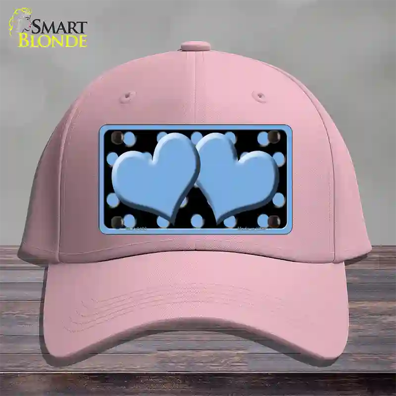 Light Blue Black Polka Dot Light Blue Centered Hearts Novelty License Plate Hat Cotton / Pink