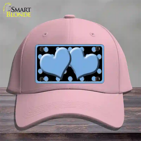 Light Blue Black Polka Dot Light Blue Centered Hearts Novelty License Plate Hat Cotton / Pink