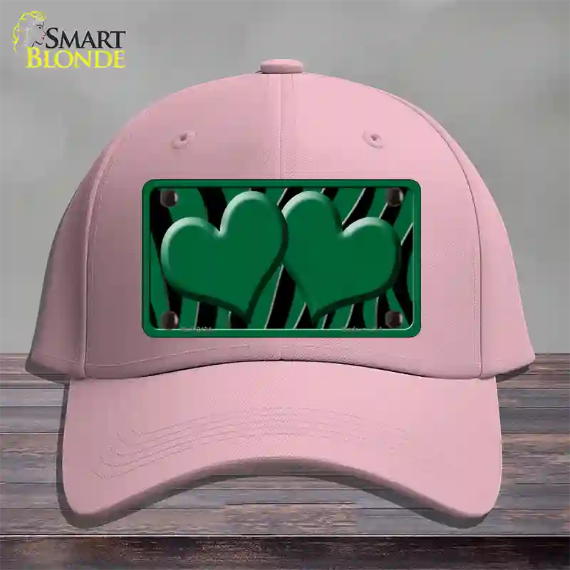 Green Black Zebra Green Centered Hearts Novelty License Plate Hat Cotton / Pink