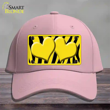 Yellow Black Zebra Yellow Centered Hearts Novelty License Plate Hat Cotton / Pink