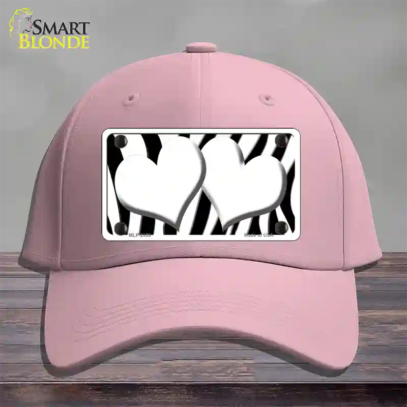 White Black Zebra Red Centered Hearts Novelty License Plate Hat Cotton / Pink