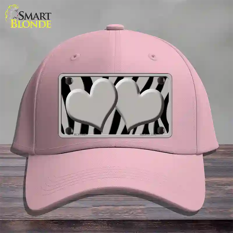 Grey Black Zebra Grey Centered Hearts Novelty License Plate Hat Cotton / Pink