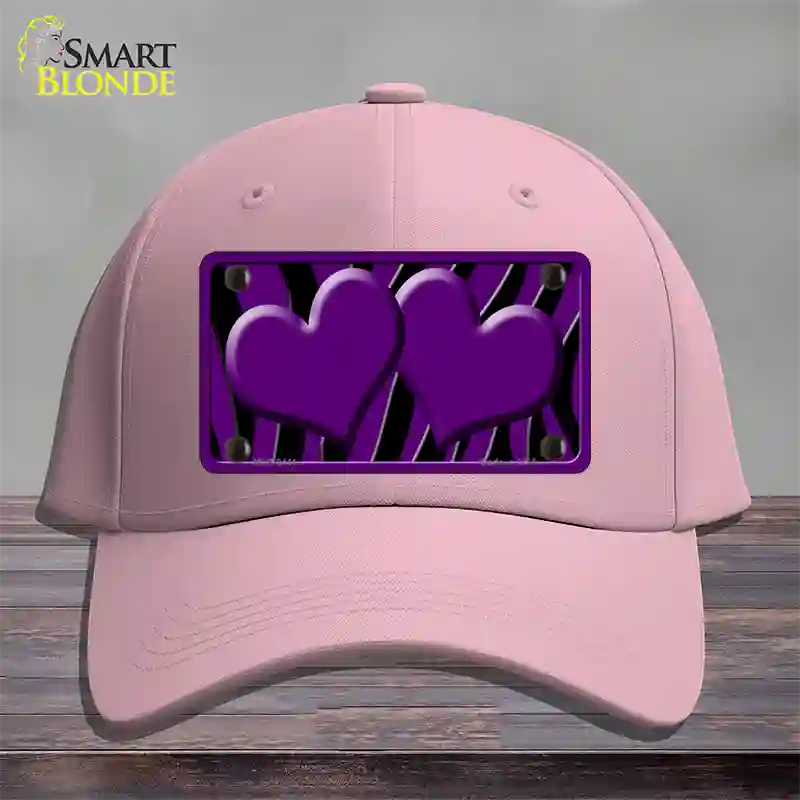 Purple Black Zebra Purple Centered Hearts Novelty License Plate Hat Cotton / Pink