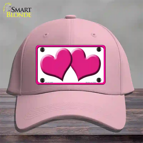 Solid Pink Centered Hearts White Novelty License Plate Hat Cotton / Pink