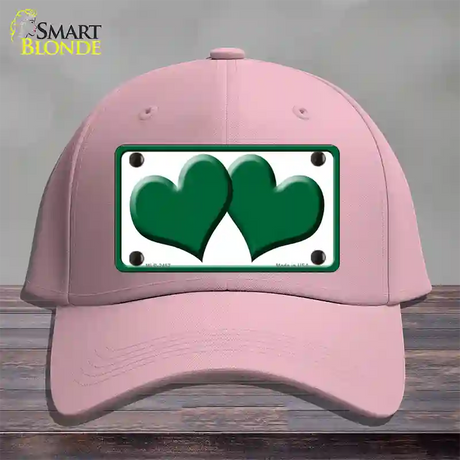 Solid Green Centered Hearts White Novelty License Plate Hat Cotton / Pink